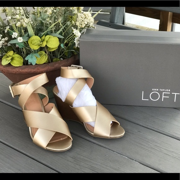 LOFT Shoes - Ann Taylor LOFT Gold Ankle Strap Wedge